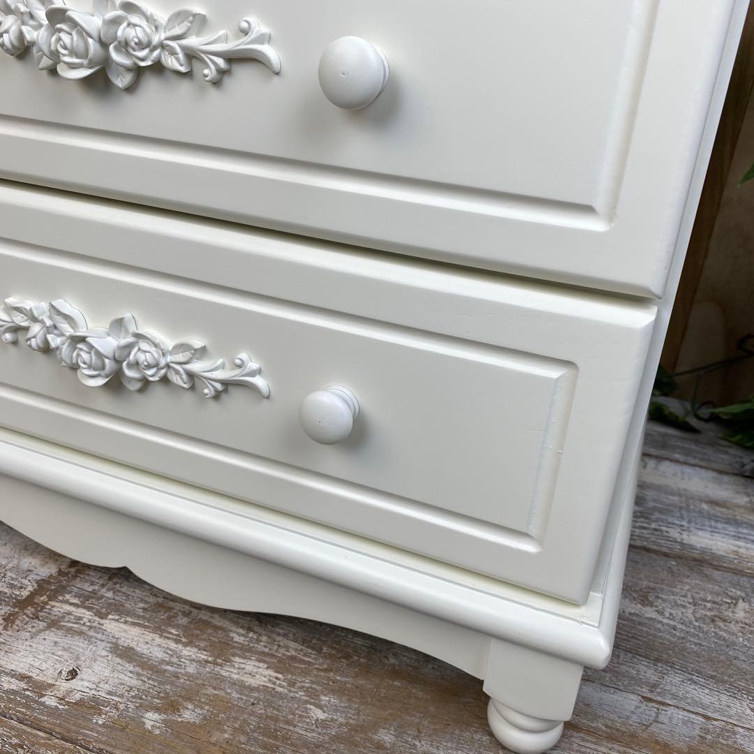 フレンチカントリー調ホワイトチェスト2点セット木製収納家具飾り棚姫系洋タンス