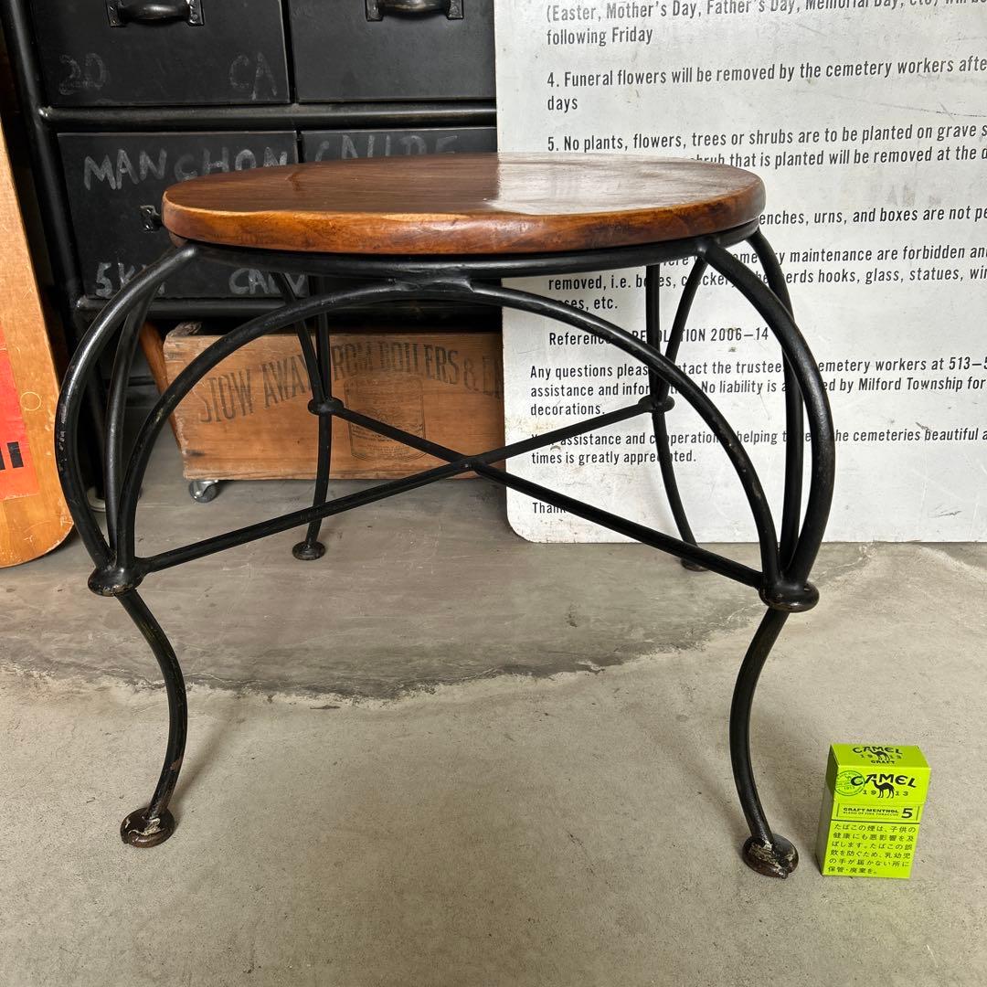 ヴィンテージ インダストリアル アイアン ウッド スツール チェアー 椅子 B