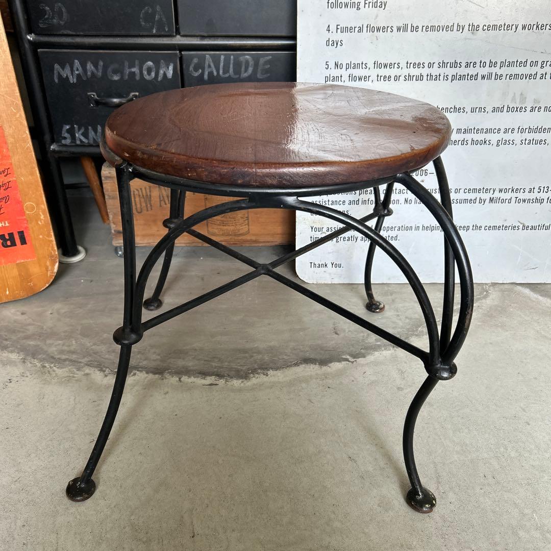 ヴィンテージ インダストリアル アイアン ウッド スツール チェアー 椅子 B