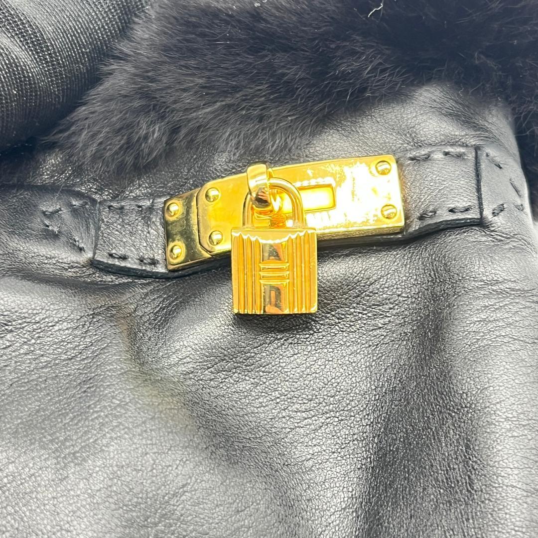 【白】HERMES ケリーグローブ ラムレザー ×ミンクファー　６1/2