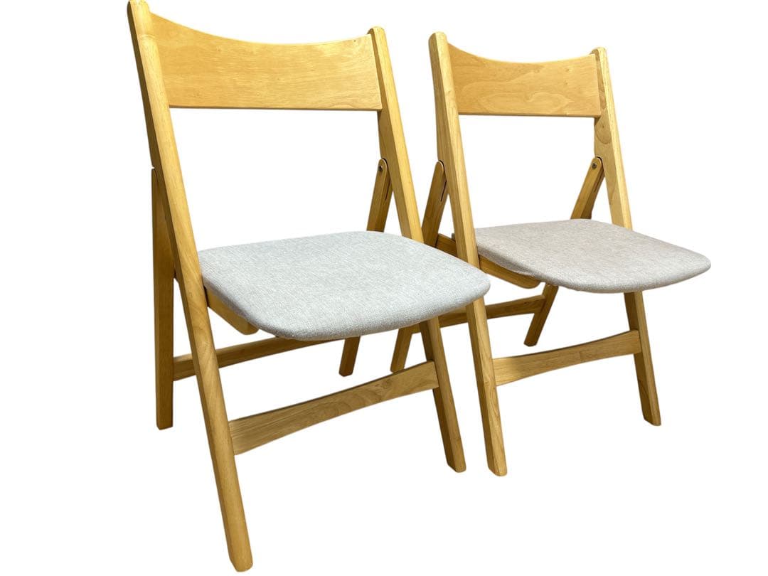 【美品】木製 折りたたみチェア 2脚セット クッション座面 ダイニングチェア