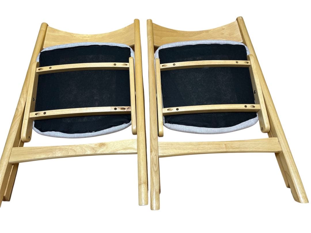 【美品】木製 折りたたみチェア 2脚セット クッション座面 ダイニングチェア