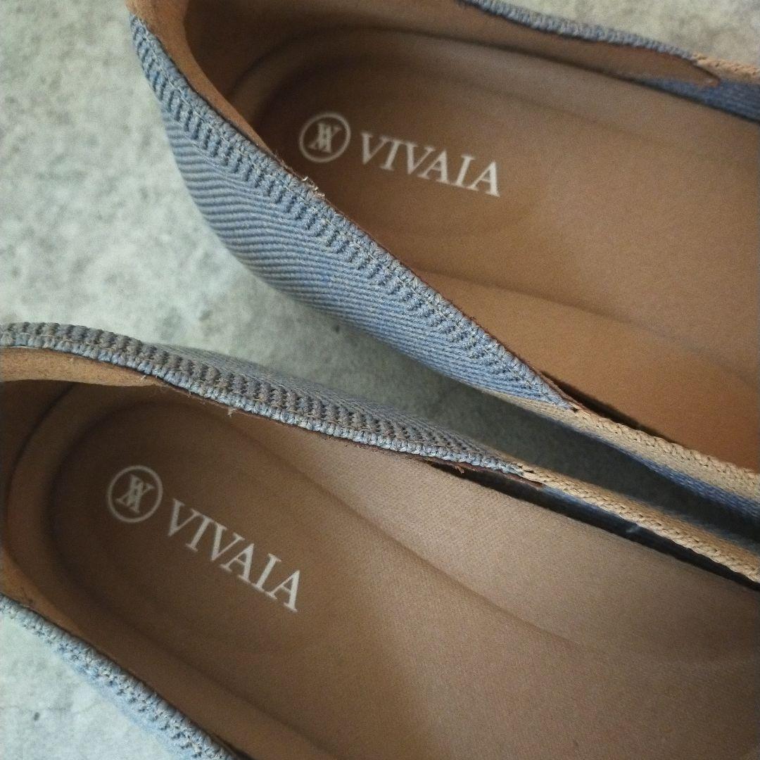 VIVAIA　美品　ポインテッドトゥ　Vカットフラットパンプス　ニット　ブルー