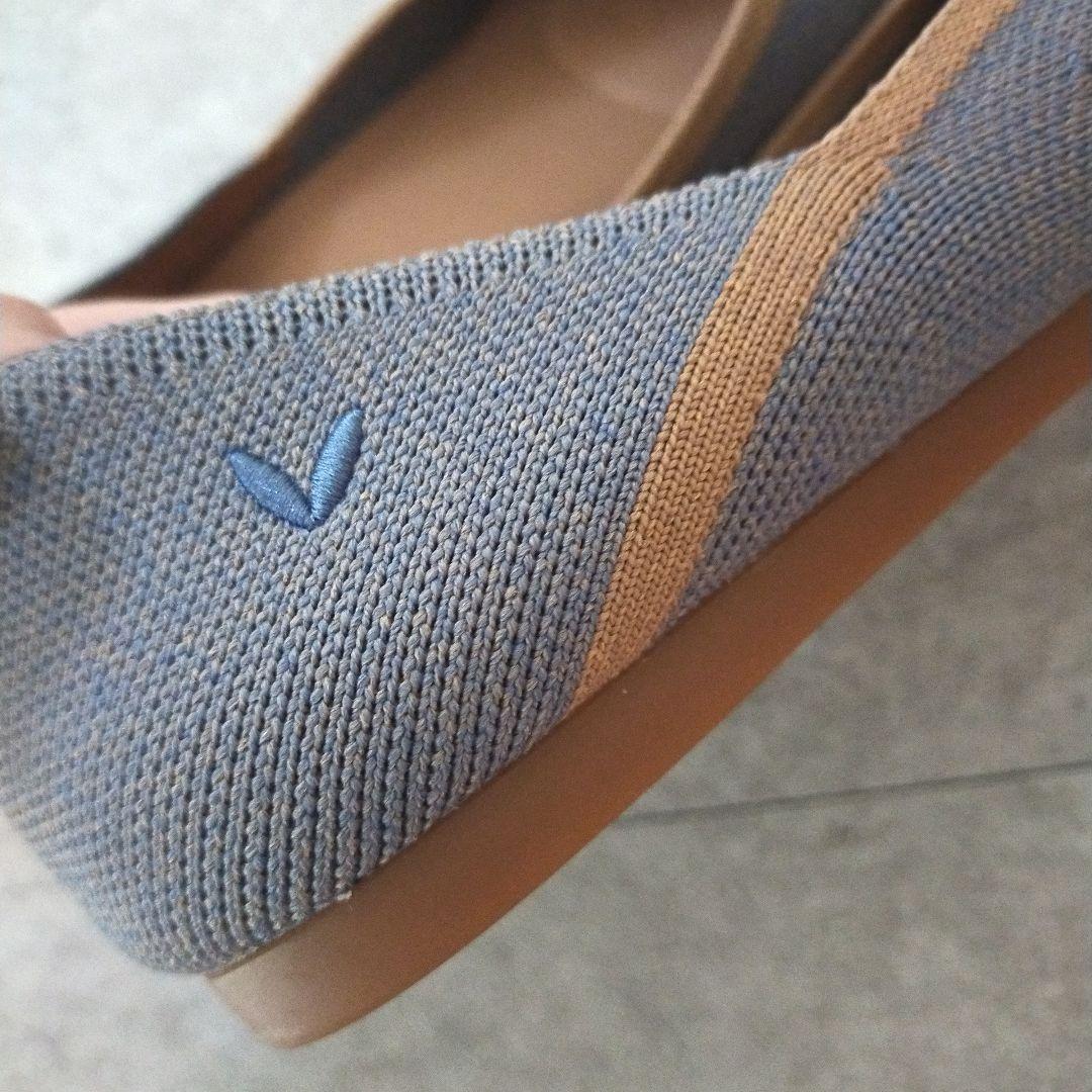 VIVAIA　美品　ポインテッドトゥ　Vカットフラットパンプス　ニット　ブルー