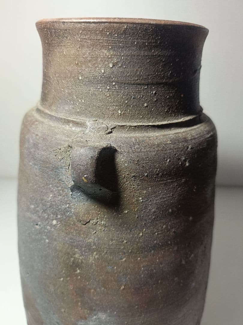 美品　備前焼　花瓶　乗松俊行　作　国指定伝統工芸士　耳付　花器
