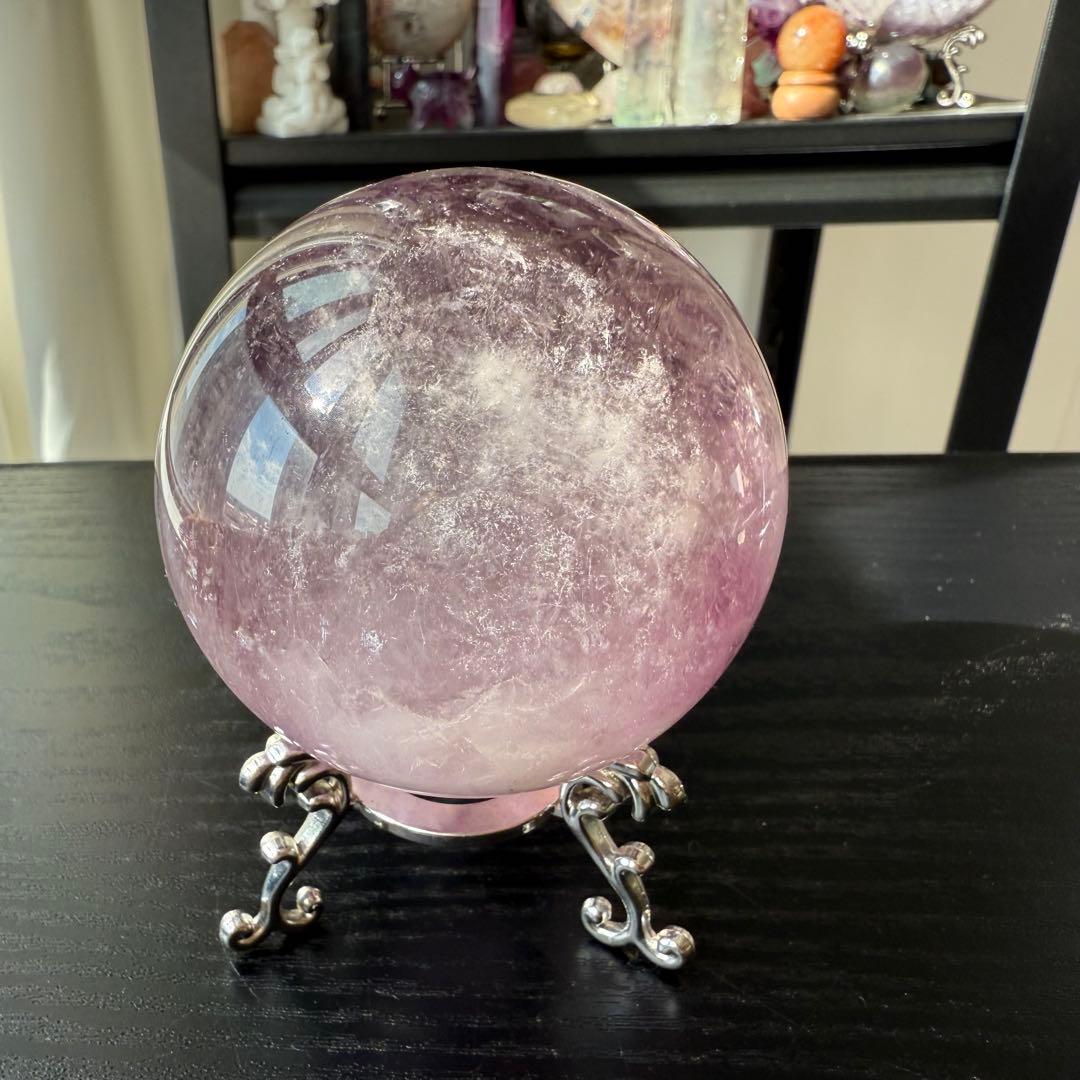 天然石アメジストのスフィア　丸玉　置物NO.110502