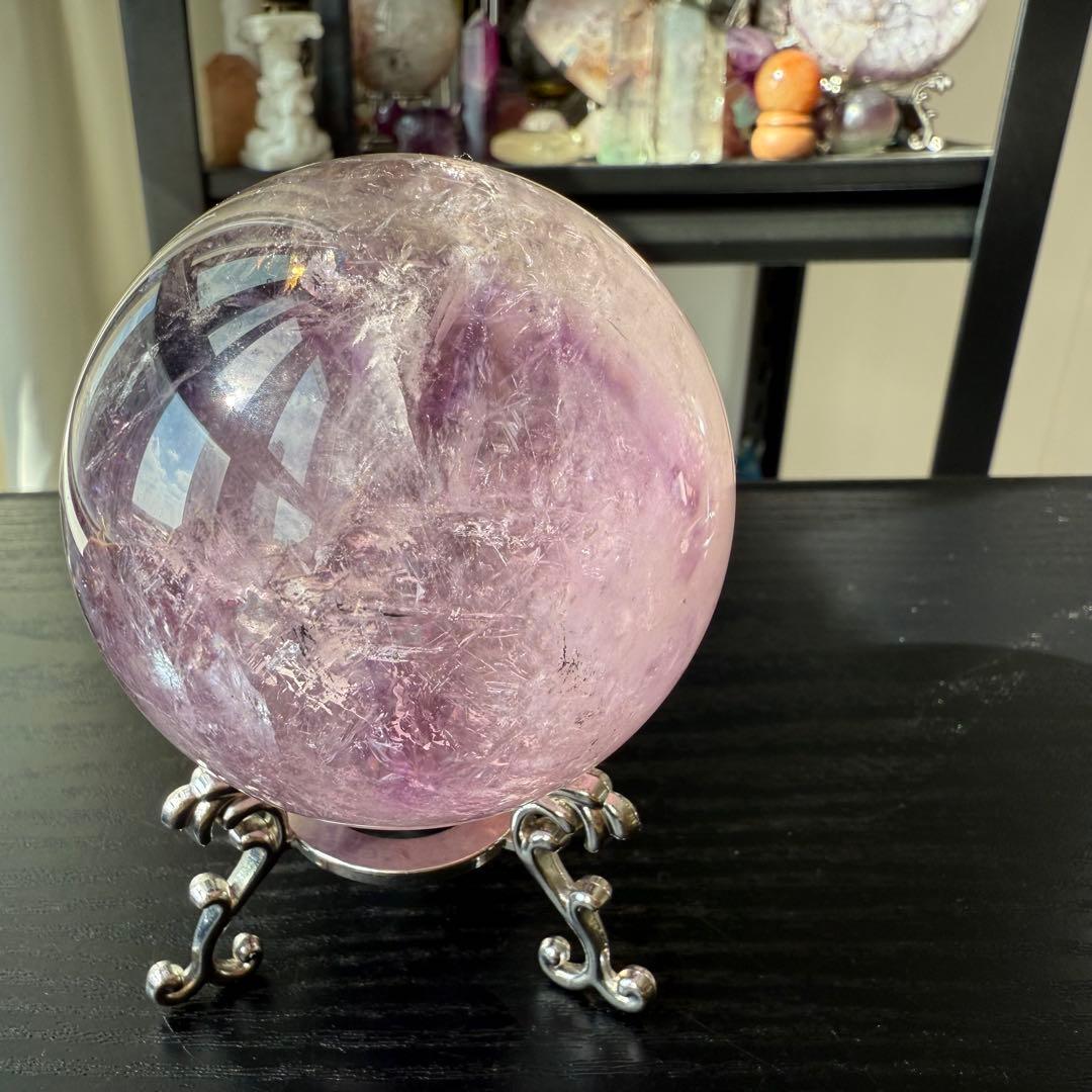 天然石アメジストのスフィア　丸玉　置物NO.110502