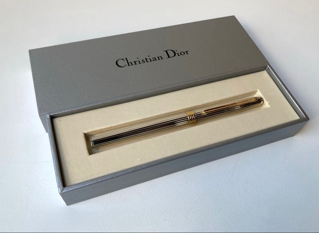 ディオール　希少　ヴィンテージ　ストライプ　イエローゴールド　万年筆　Au750