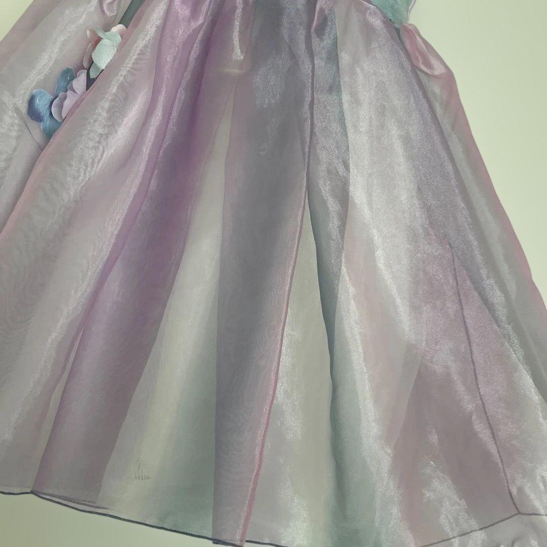 ドレスコグラデーションパープルオーガンジードレスフラワーリボン美品発表会