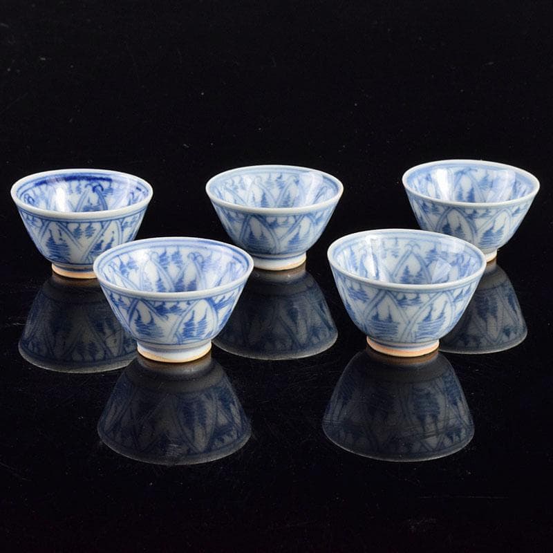 煎茶道具　五良太甫呉祥瑞　染付　煎茶碗　五客　V　R4895