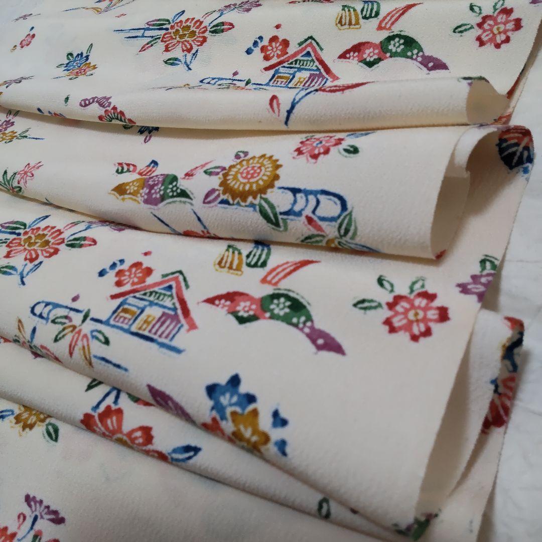 正絹　民芸紅型　流水家花柄　着尺　反物（１０６）