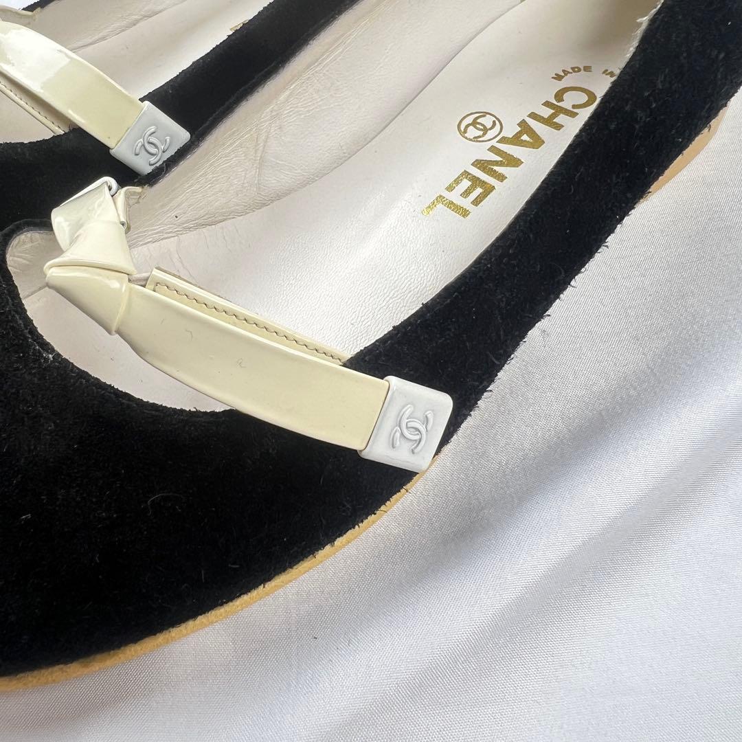靴 CHANEL mary jane flat shoes black white