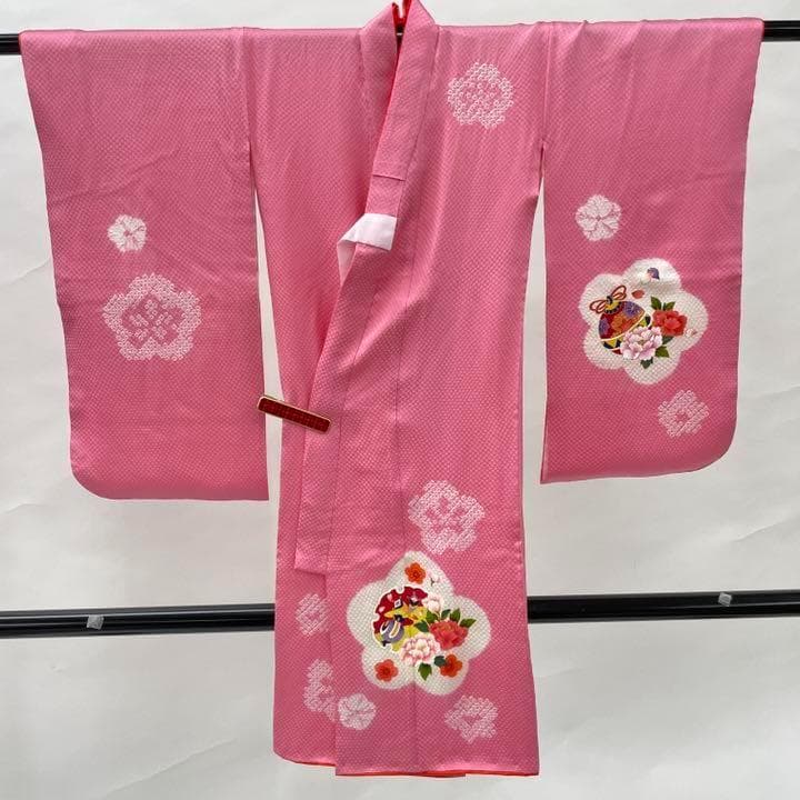 243 三つ身 子供 着物 七五三 襦袢付き ピンク ポリエステル 可愛い