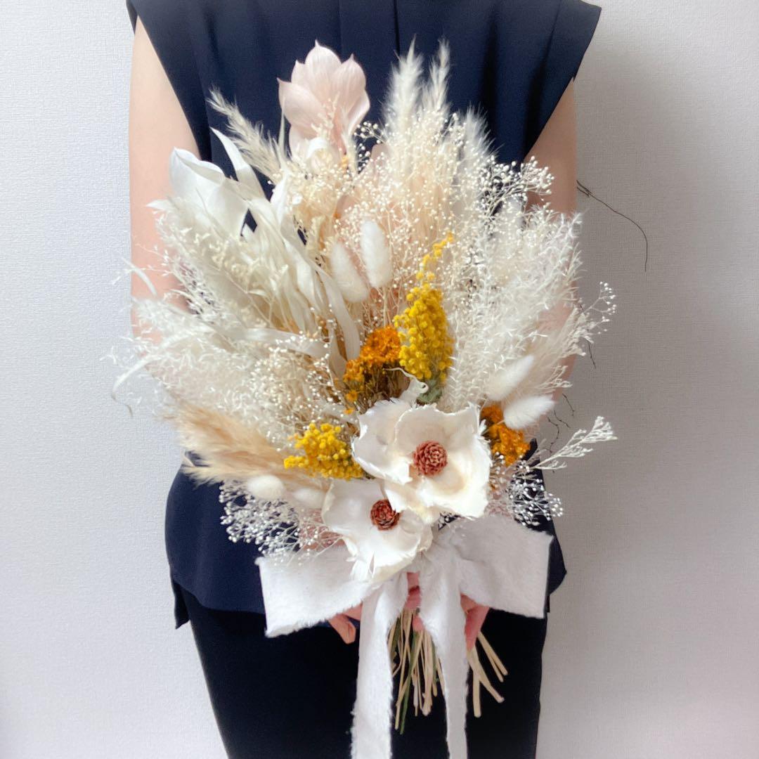 ホワイト ドライフラワーブーケ　前撮り ウェディング ナチュラル 韓国風