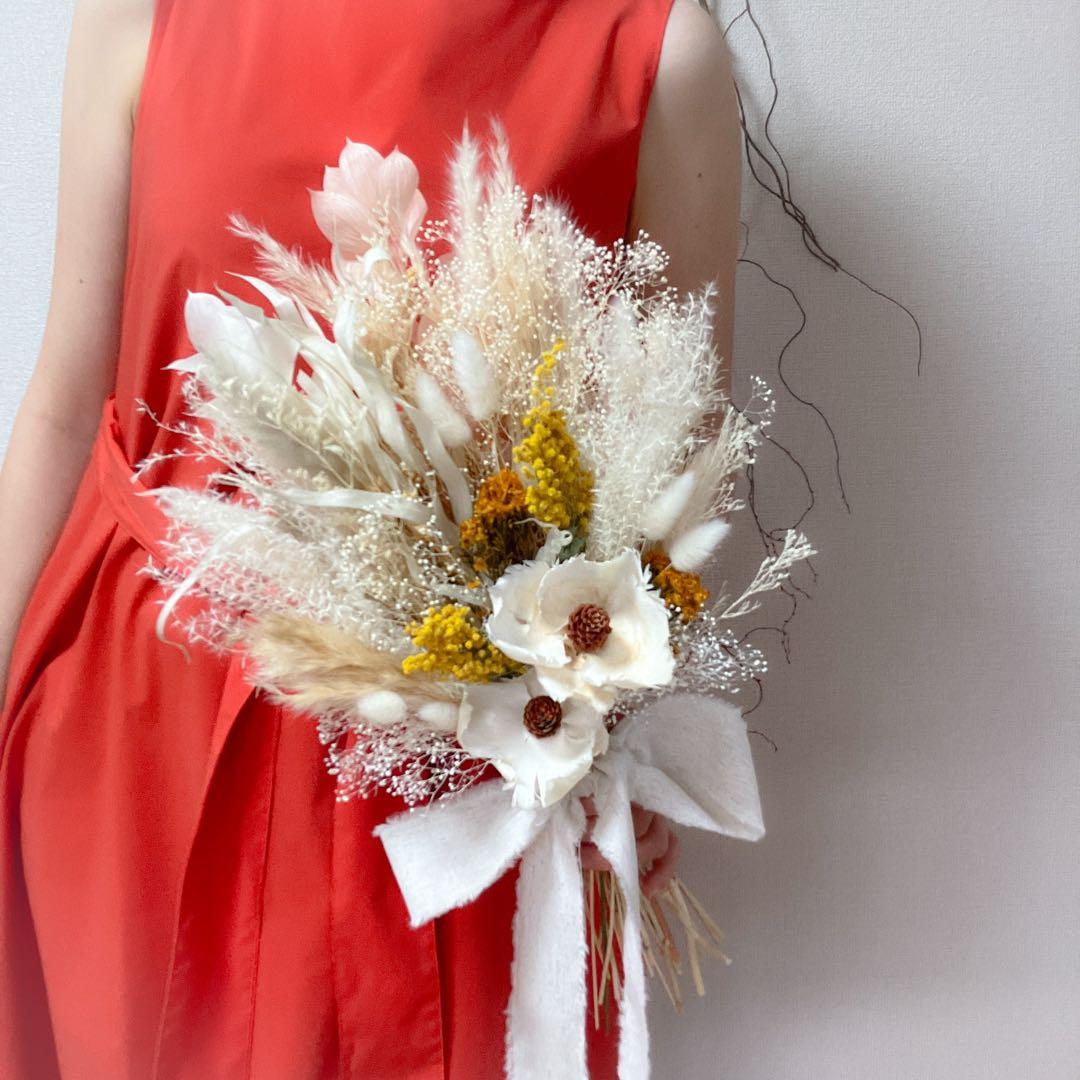 ホワイト ドライフラワーブーケ　前撮り ウェディング ナチュラル 韓国風