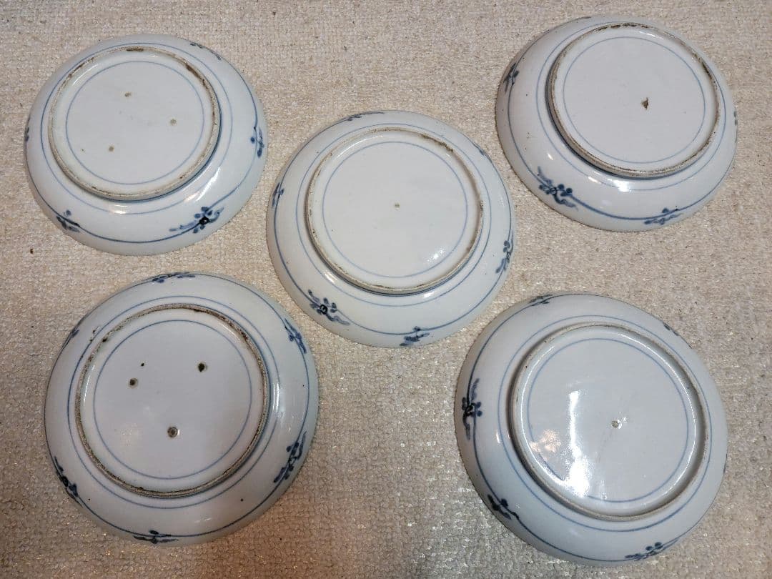 早い者勝ち藏だし品　延宝様式　古伊万里　江戸中期初頭　花唐草染付中皿　5客セット