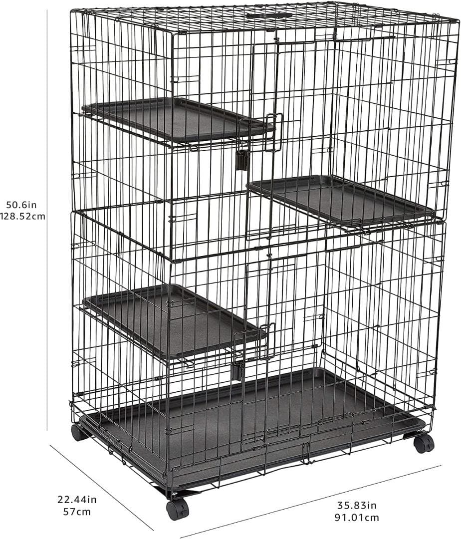Amazonベーシック 猫ケージ キャットケージ 大型 3段 ブラック