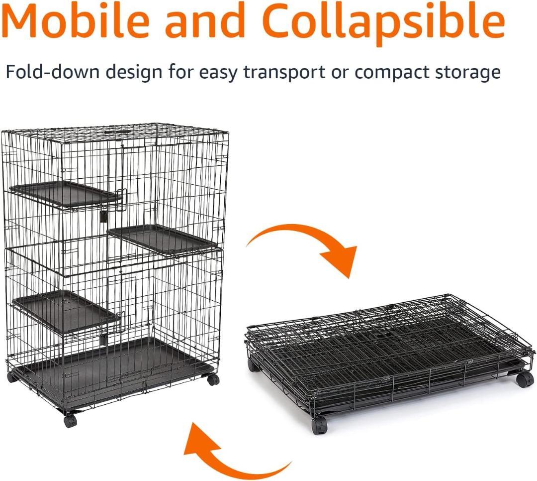 Amazonベーシック 猫ケージ キャットケージ 大型 3段 ブラック