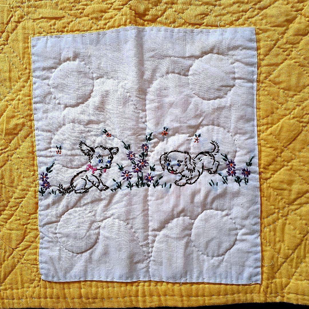 ★お値下げ⭐アンティーク刺繍の手縫いキルト　59⑤