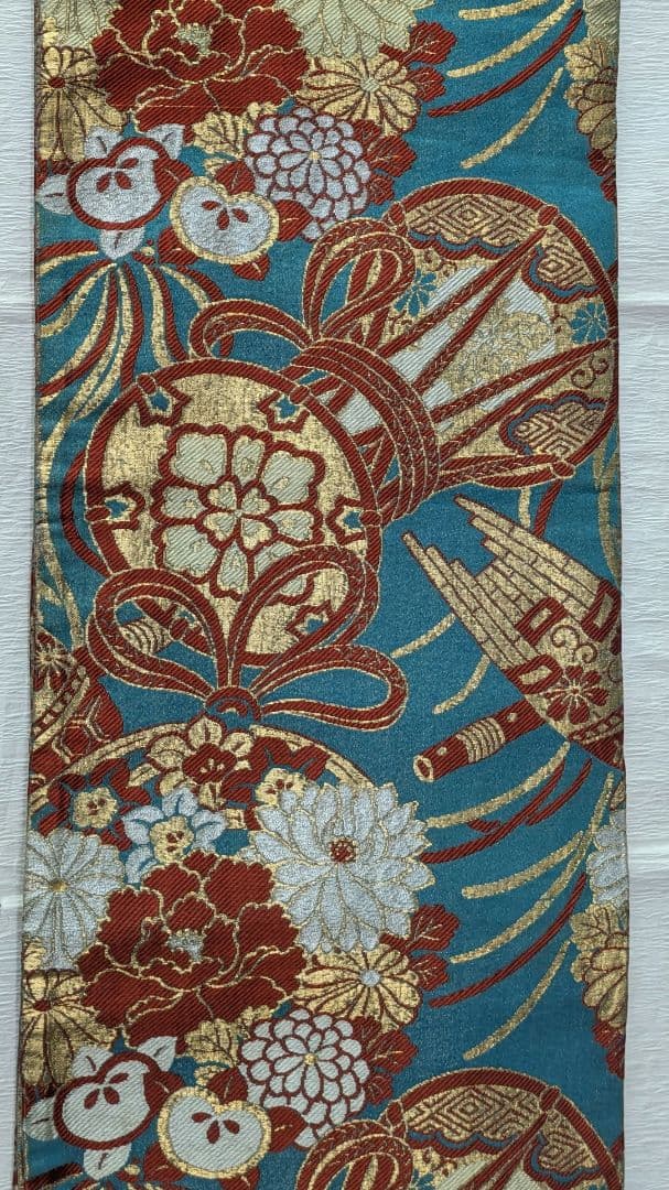 7歳　レトロ正絹珊瑚色花籠　七五三　お着物・帯セット　アンティーク