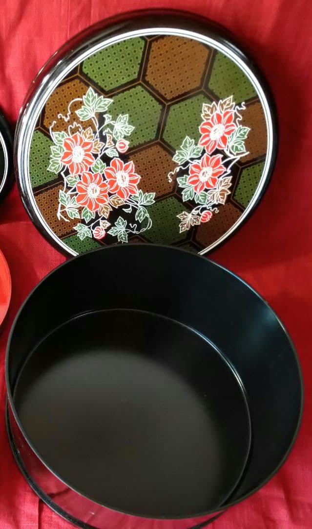 ♥【希少】５０年前・超レアヴィンテージ品♥花柄・漆塗り特大箱と２段丸重箱２種類