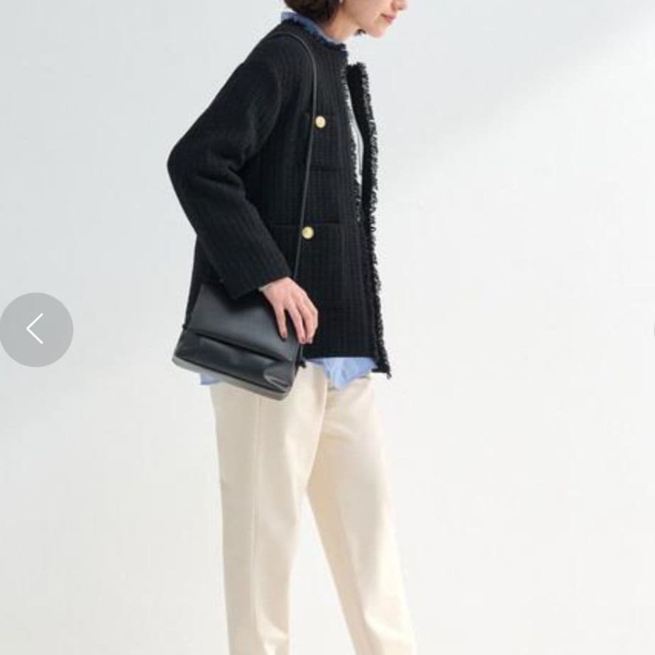 green label relaxing　金釦 ノーカラーツイードジャケット　紺