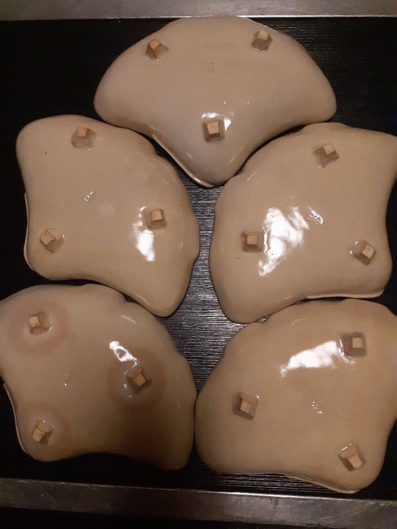 萩焼 12代田原 陶兵衛作 銀杏型陶器皿5枚セット 木箱付き