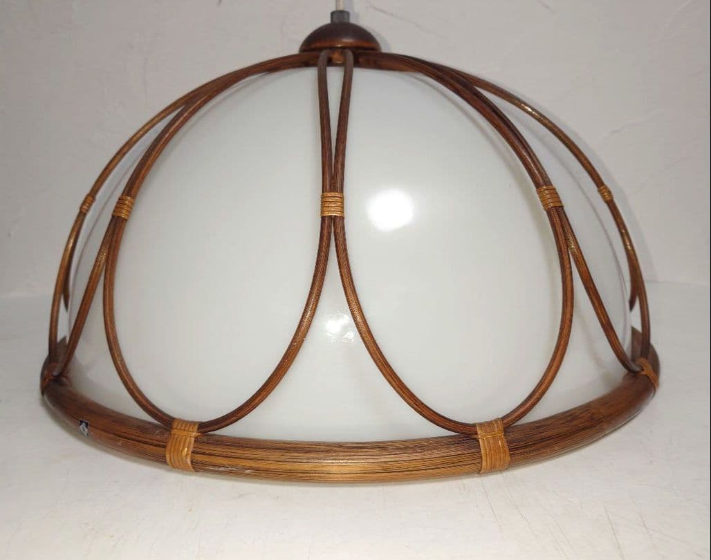 ラタン 電気傘 シーリングライト 天井照明 籐 木製 アンティーク 昭和レトロ