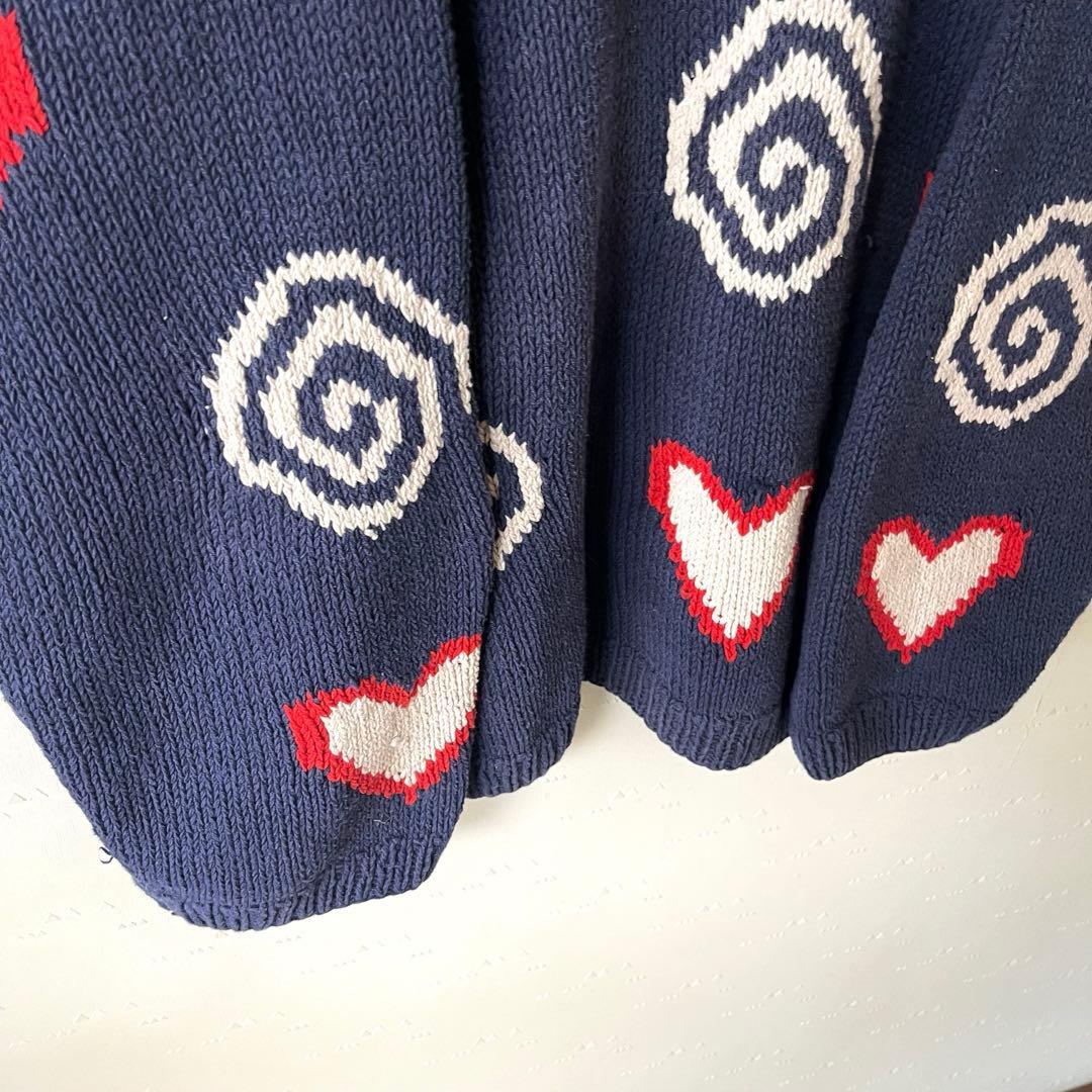 古着 マクマホーン エクアドルニット コットンニット ハート 茄子紺