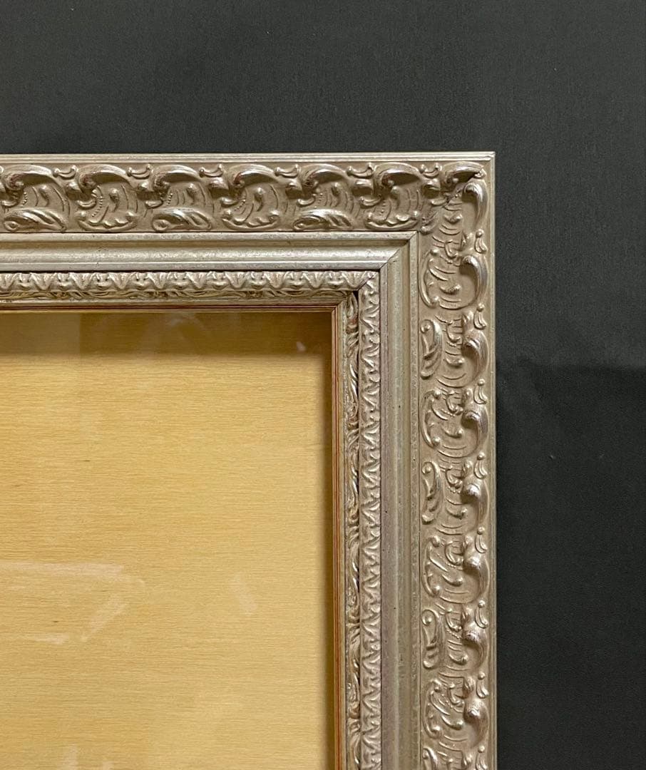 油彩額縁 P15 オーダー額縁 シルバー装飾 アンティーク調　木製