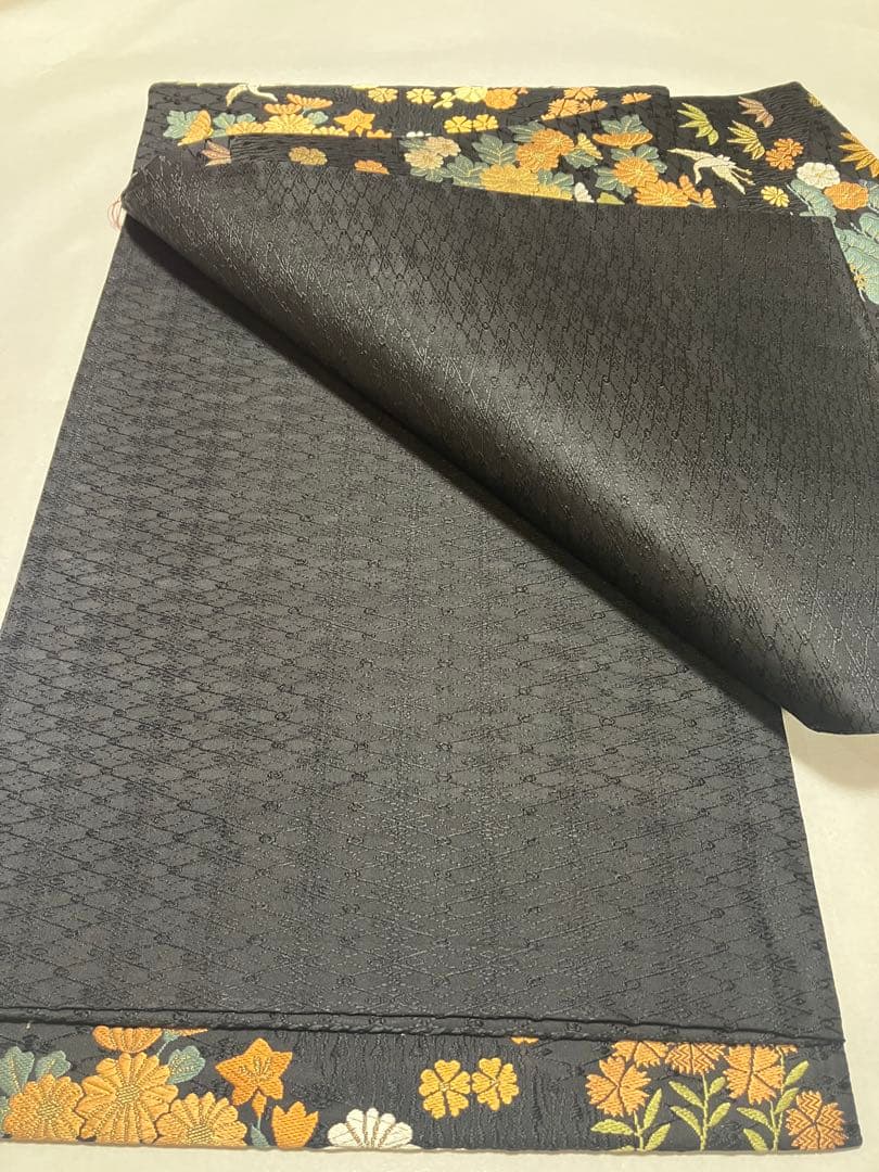 袋帯 松竹梅 鶴 吉祥文様 黒　六通柄　新品未使用品