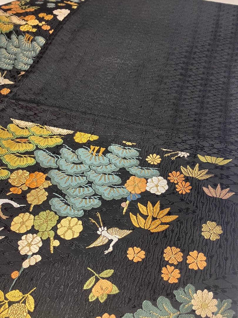 袋帯 松竹梅 鶴 吉祥文様 黒　六通柄　新品未使用品