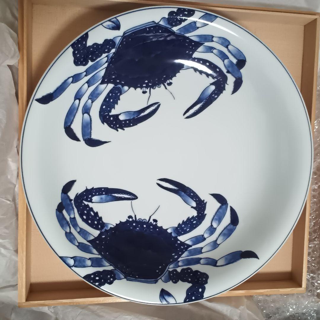 有田焼　源右衛門　蟹　染付蟹絵　特大　大皿　飾り皿　鉢　お正月