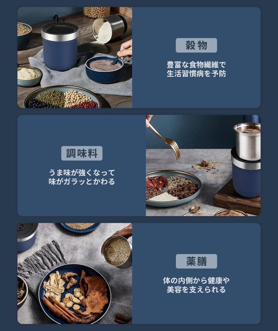 ☆１台多役　コーヒーミル３００W　超静音　水洗浄・分離設計