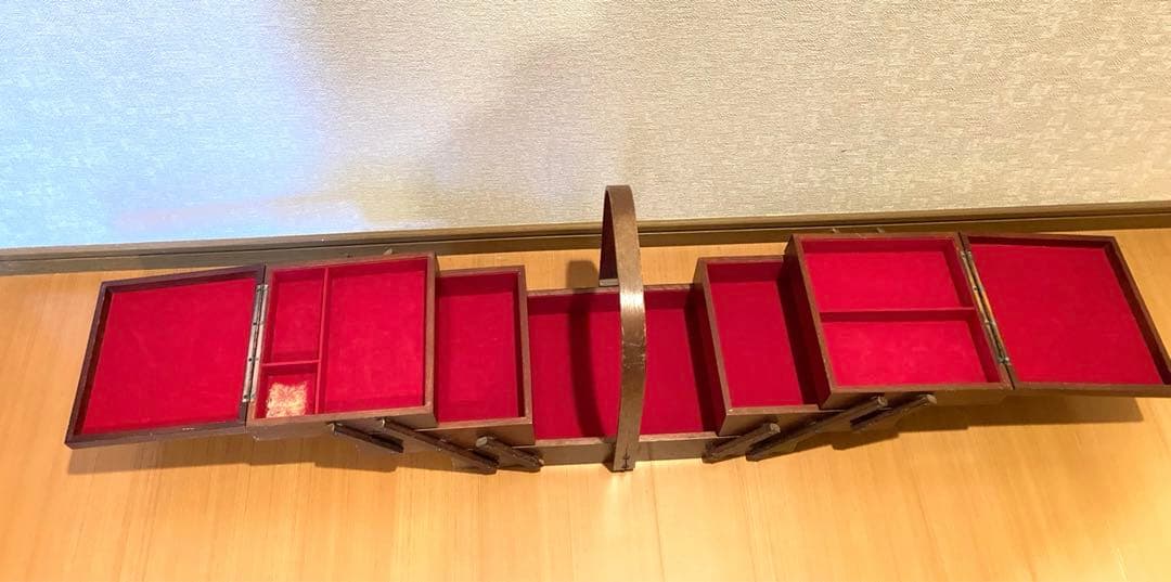 アンティーク レトロ 三段 木製ソーイングボックス 裁縫箱