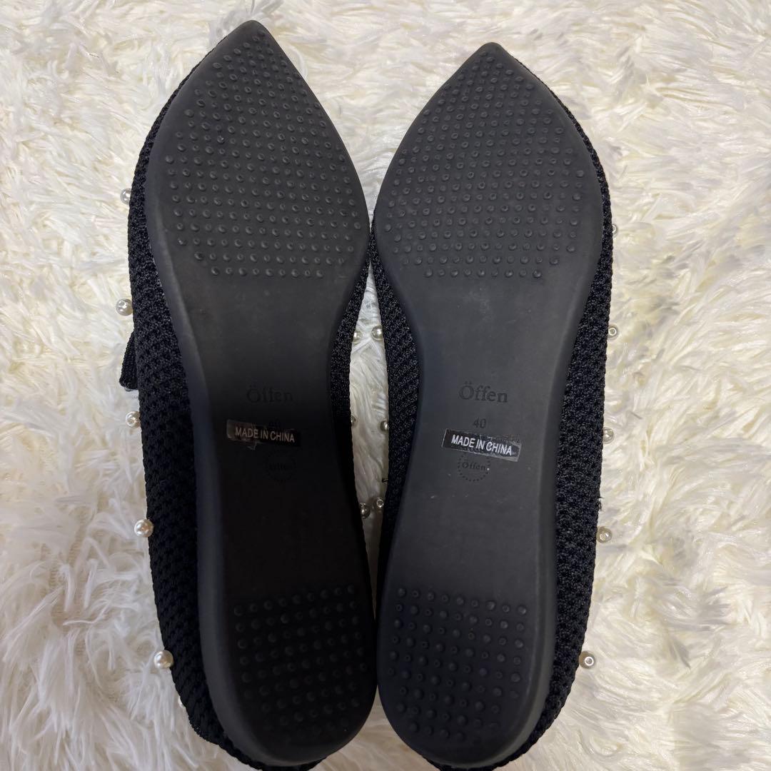 新品 オッフェン　offen パール　黒　ブラック　フラットシューズ 40