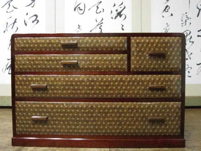 皇室献上品 伝統工芸 箱根寄木細工 木象嵌 麻の葉文様 民芸 箪笥 26万円