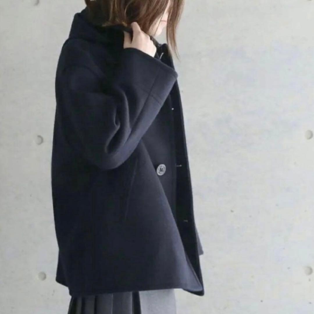 美品✨ オーシバル フード付き ウールメルトンコート ピーコート 2way 紺