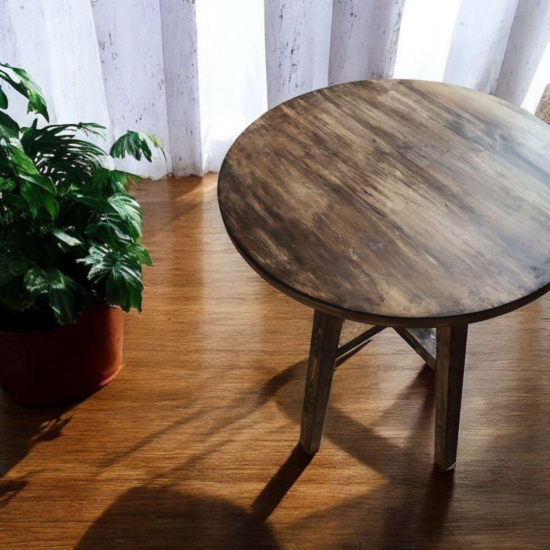 ダイニングテーブル　に最適/　ヴィンテージ風　/　丸テーブル　ウォルナット