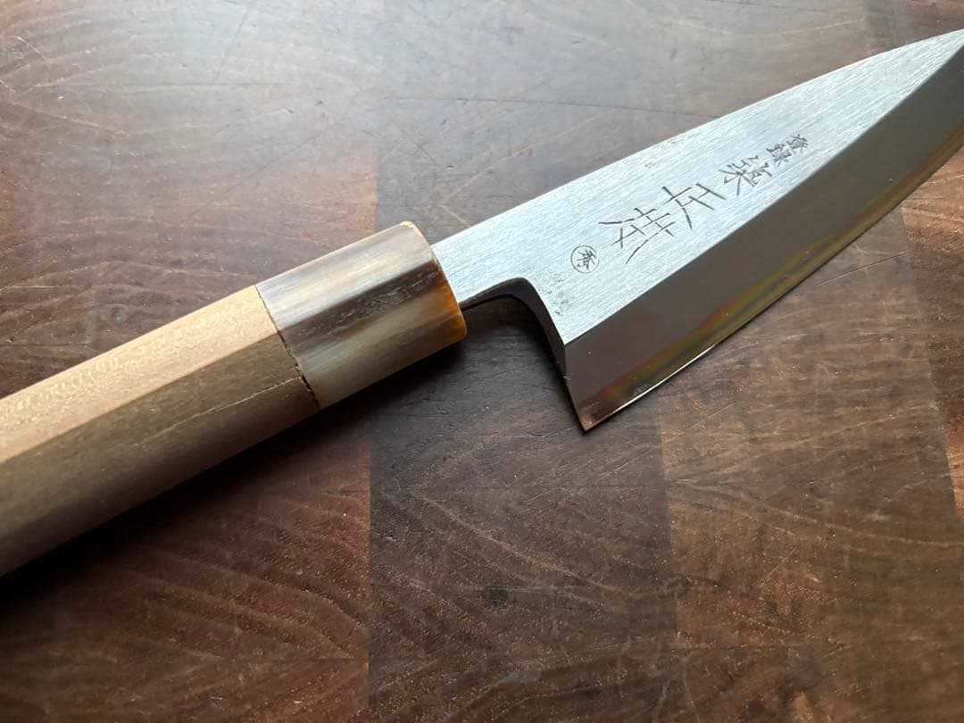 正本　築地　秀　小出刃　140mm 包丁　白鋼　和包丁　研ぎ済み　釣り　水牛朴