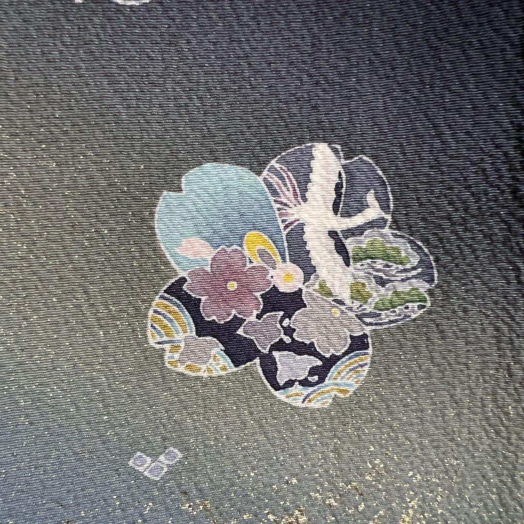 付け下げ　金駒刺繍　金彩　松竹梅　雪輪　桜　ネイビー　着物　121a d