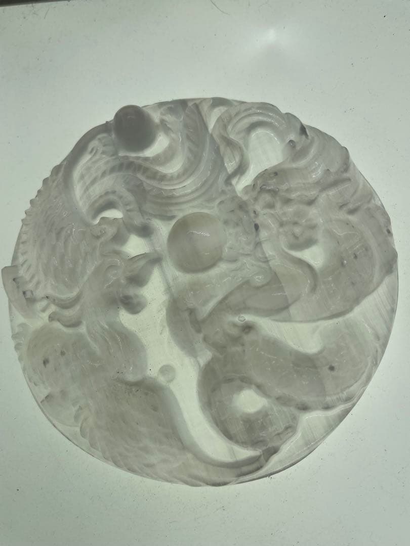 MH様【3087】 ドラゴン&鳳凰彫り プレート　セレナイト