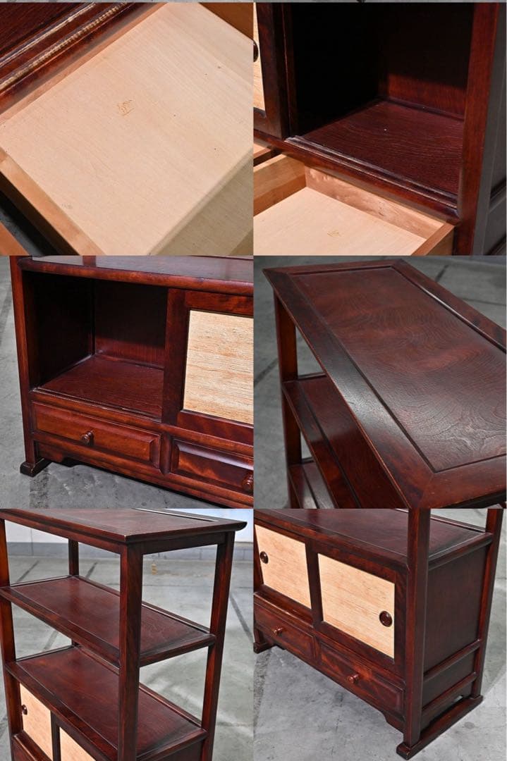 ★九州 日向民芸 ミズメザクラ 無垢材 茶棚 葛布 キャビネット シェルフ ★