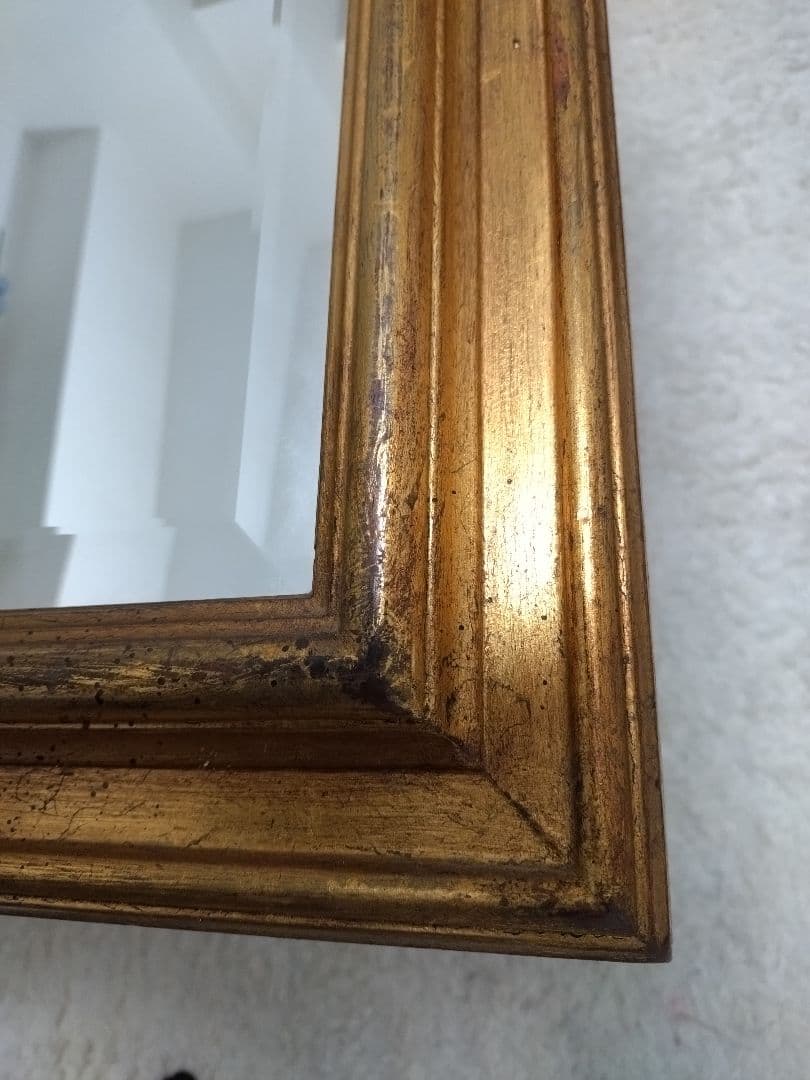 イタリア製　アンティークミラー　木製フレーム金色塗装　壁掛け鏡