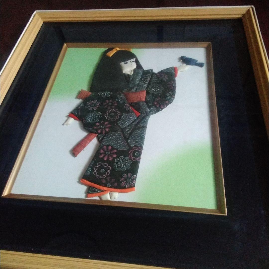(２セット)額縁入りhandmaid紬着物着けた人形(新品未使用)