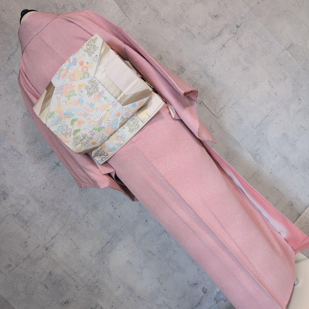色無地　着物　フルセット　正絹　ピンク　スモールサイズ　Sサイズ　着物美品　F2