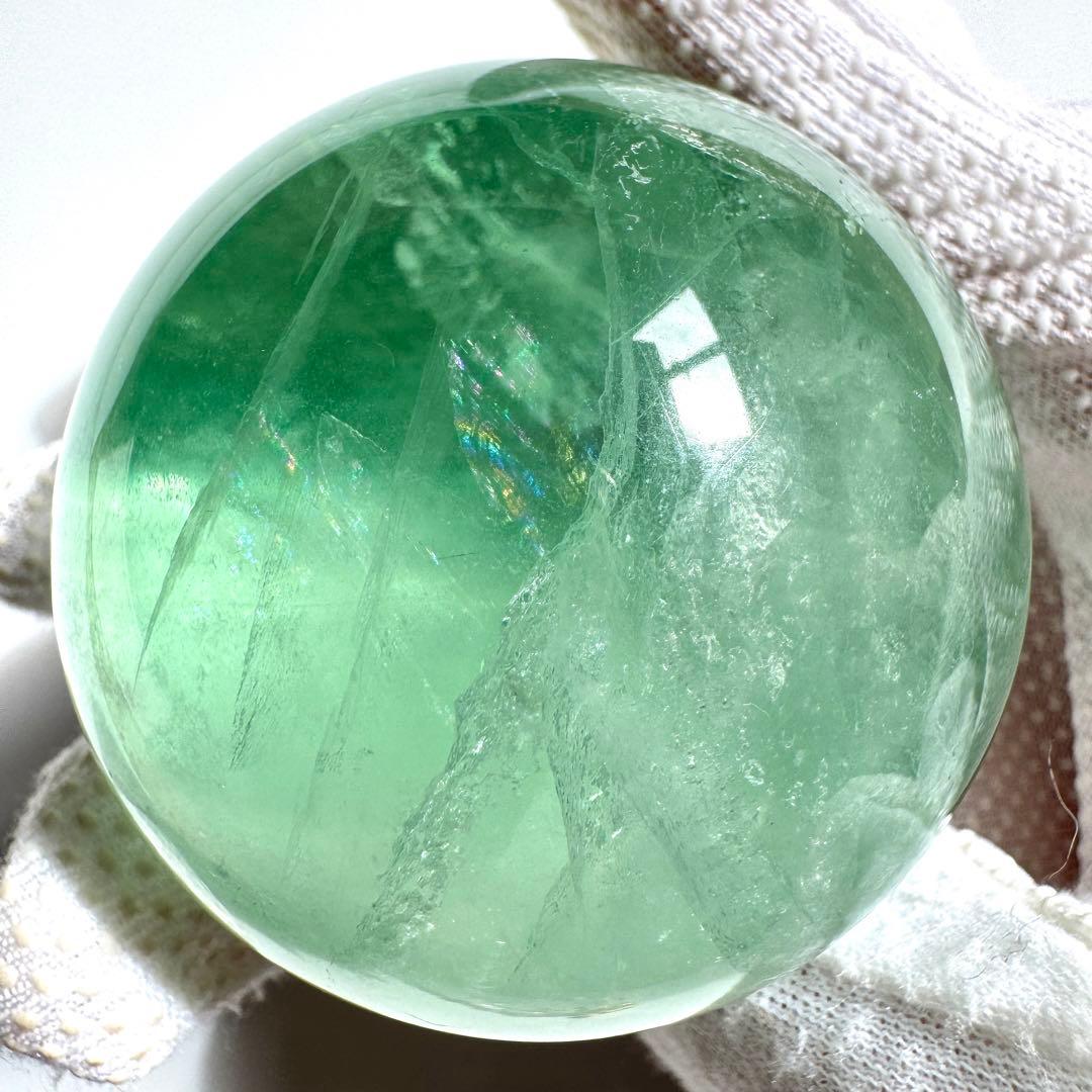 虹入り キャンディフローライト スフィア 53.6mm 金属台座付き