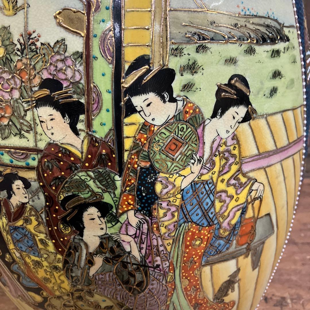 骨董品 中国美術 花鳥風月 豪華絢爛 大型 特大 薩摩焼 花瓶 金襴手 武者絵