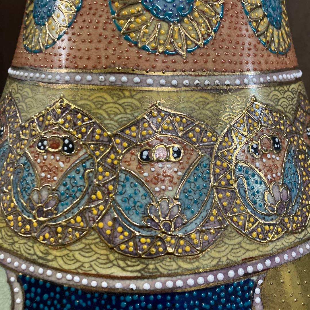 骨董品 中国美術 花鳥風月 豪華絢爛 大型 特大 薩摩焼 花瓶 金襴手 武者絵