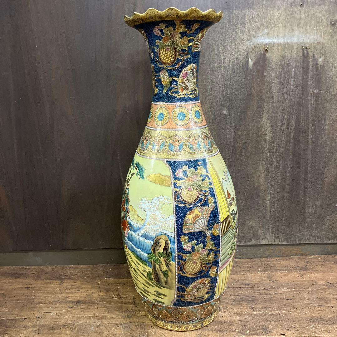 骨董品 中国美術 花鳥風月 豪華絢爛 大型 特大 薩摩焼 花瓶 金襴手 武者絵